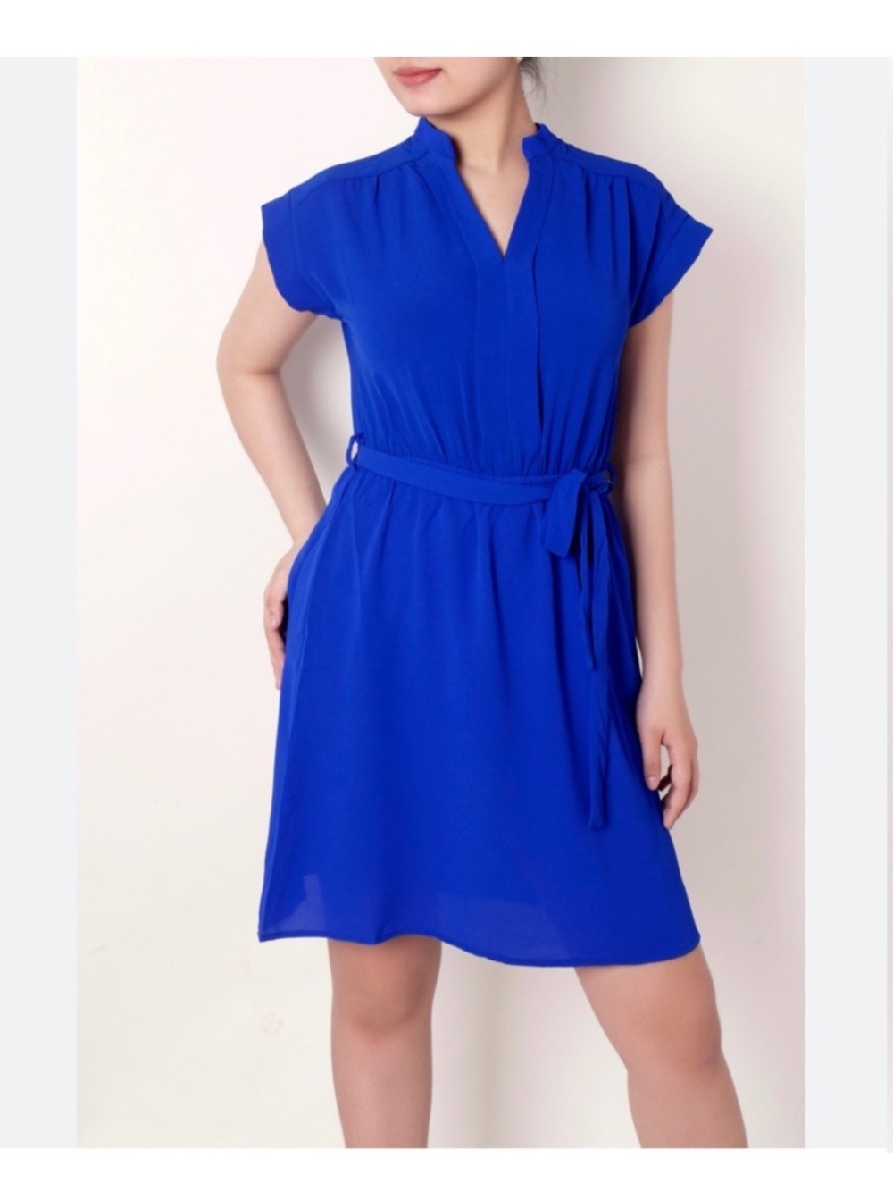 Large Monteau Royal Cobalt Blue Short Sleeve Elastic Waist Short Sleeve Dress